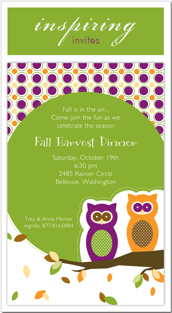 NP58FH9008 Autumn Owls Invitation: Fall Harvest Dinner