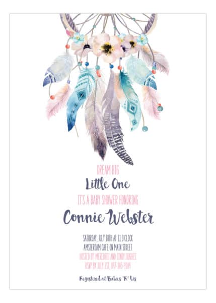 Boho-Feathers-Dream-Catcher-Baby-Shower-Invitations-Front-429x600 Dream Catcher Baby Shower Invitation